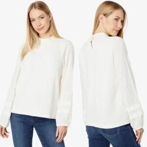 Madewell Weavemix Mockneck Bubble-Sleeve Top Ribbed Casual Winter Layers Ivory M